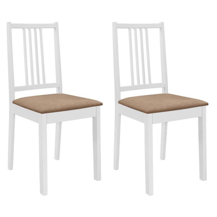 Lot de deux chaises a dîner avec coussins 2 pcs blanc caoutchouc solide