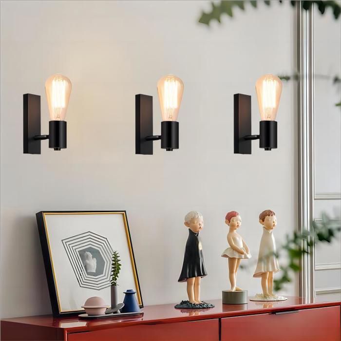 WOTTES Lots de 3 Applique Murale Industrielle Interieur E27 Vintage Lampe Mural Noir Orientable 90° Spot Mural pour Couloir