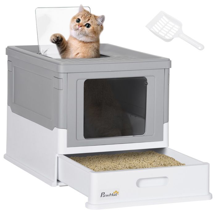 Comparer les prix de PawHut - Bac à litière pour chat - PP - 47.5x35.5x36.7cm - Gris