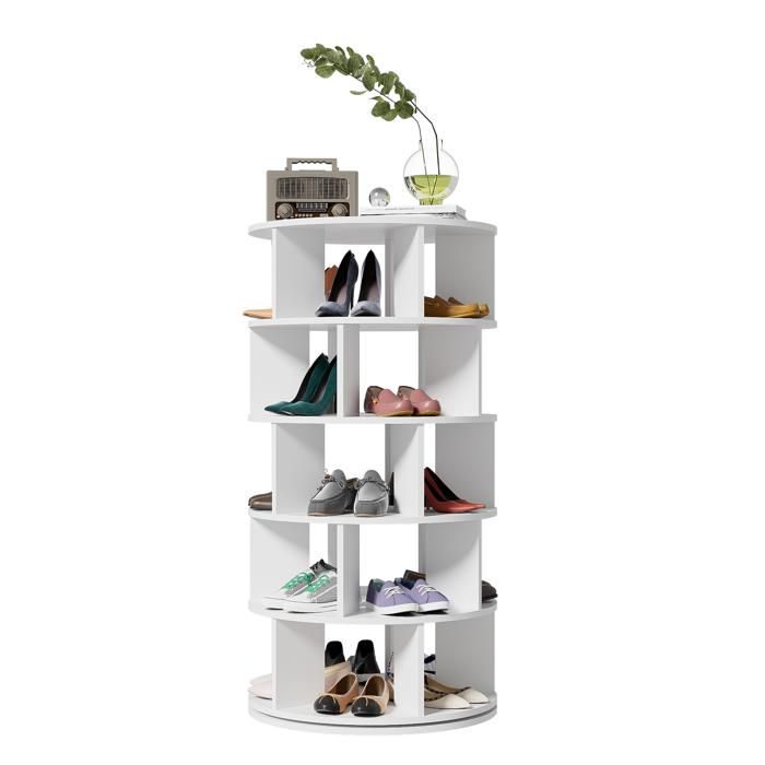 Étagère à chaussures - Angle rotatif - 5 niveaux - 25 paires - Blanc