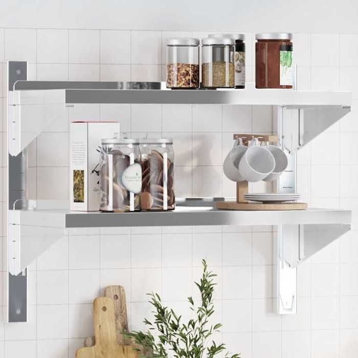 vidaXL Étagère murale à 2 niveaux 75x30x60 cm argenté acier inoxydable étagère flottante étagère murale dexposition 30313