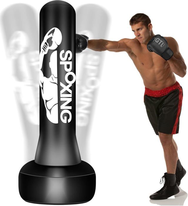 Sac De Frappe Boxe SPORTNOW - Kit Complet Avec Support Mural, Gants, Bandes Et Crochet Pivotant