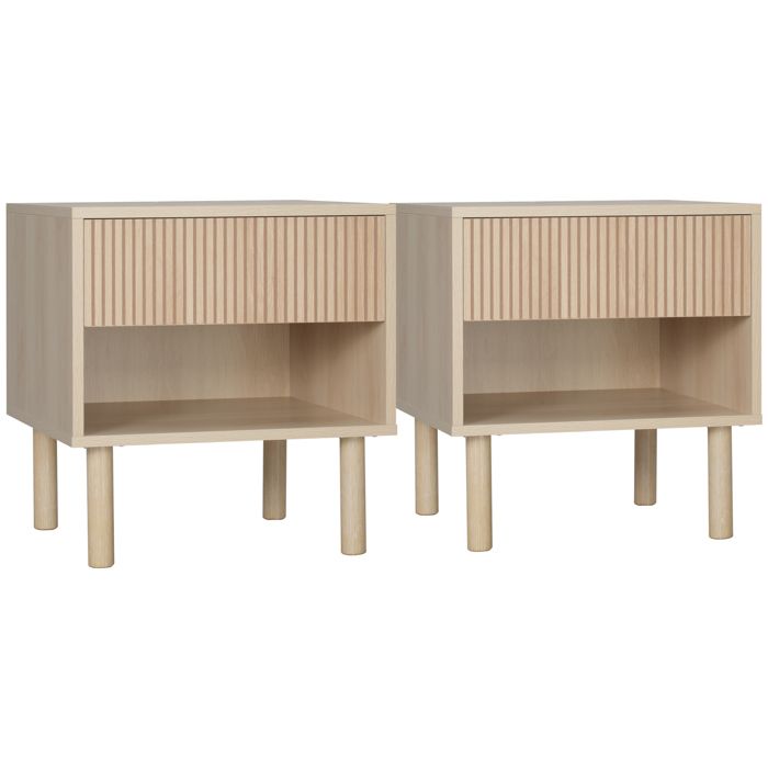 Lot de 2 tables de chevet table de nuit - HOMCOM - tiroirs et niches - style moderne - dim. 47 x 47 x 50 cm - finition bois naturel