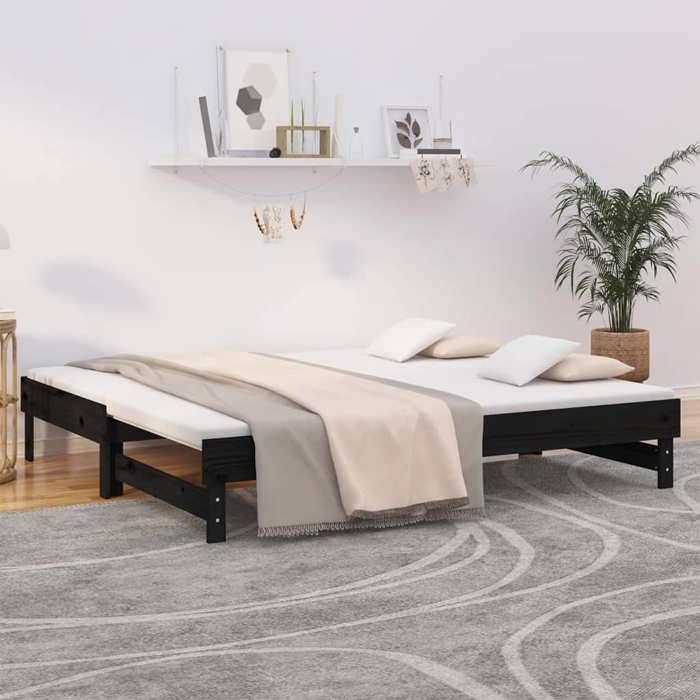 SALE 2025Cadre de lit/ Lit coulissant - Lit 2 personnes - noir 2x(90x190) cm27.2 Kg 9853
