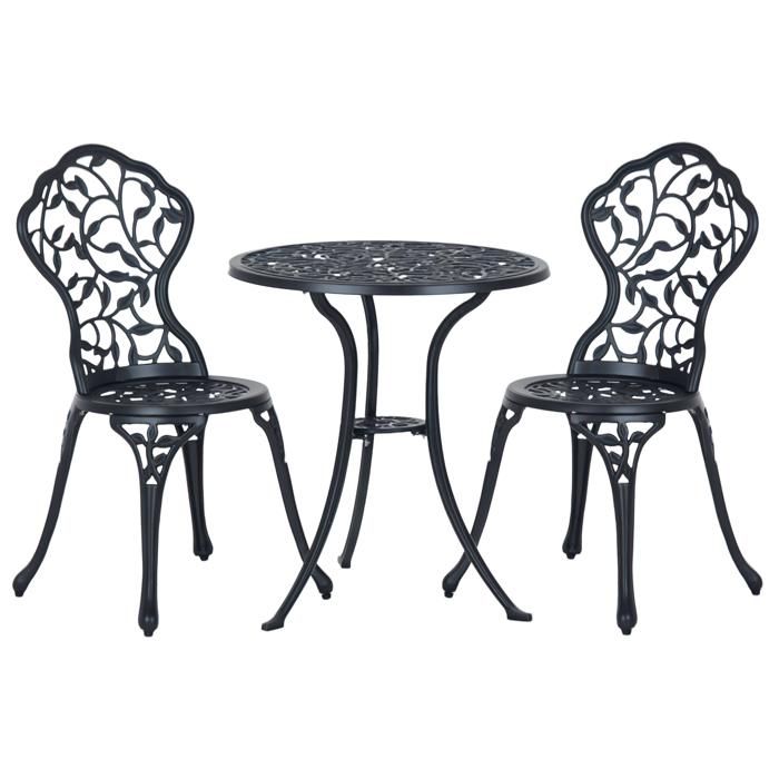 Ensemble de bistrot 3 pièces - Outsunny - 2 chaises et 1 table ronde - style antique - pour jardin terrasse balcon - noir