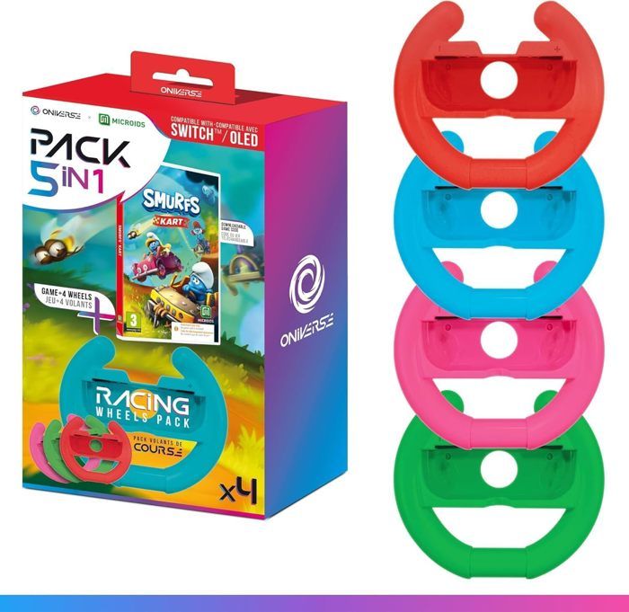 Volants de course Oniverse x4 + Jeu Schtroumpf Kart Code Compatible avec Nintendo Switch & Switch OLED