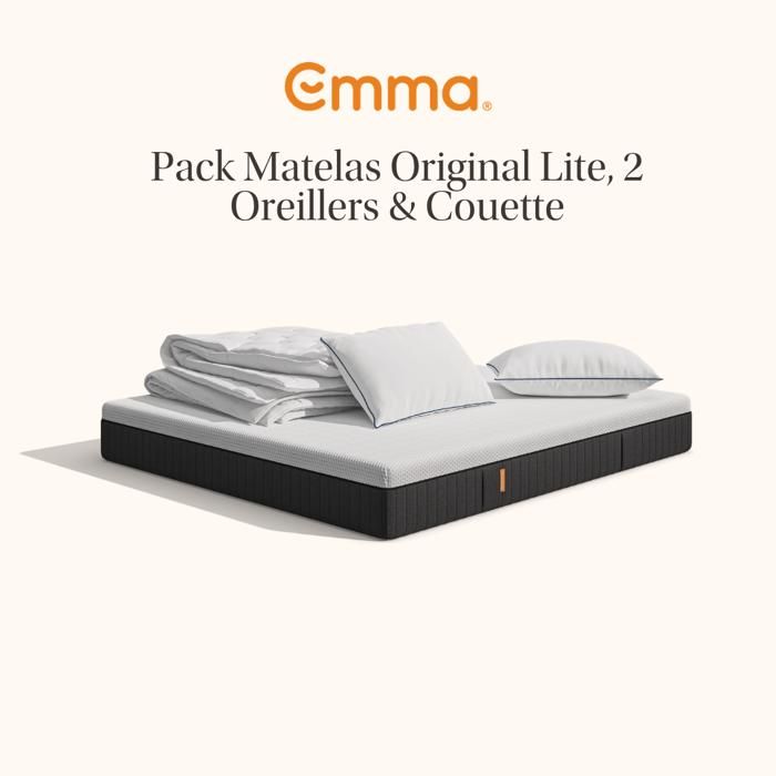EMMA Pack Matelas Emma Original Lite+ 140x190 + 2 Oreillers Emma Original Confort + Couette Été Emma