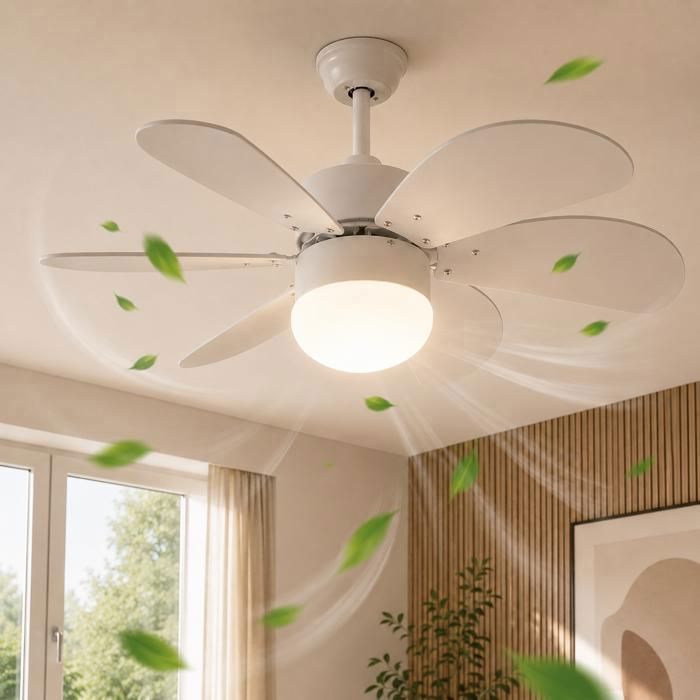Ventilateur de plafond silencieux NETTLIFE avec douille E27 – 6 pales 75 cm avec minuterie pour lhiver et lété