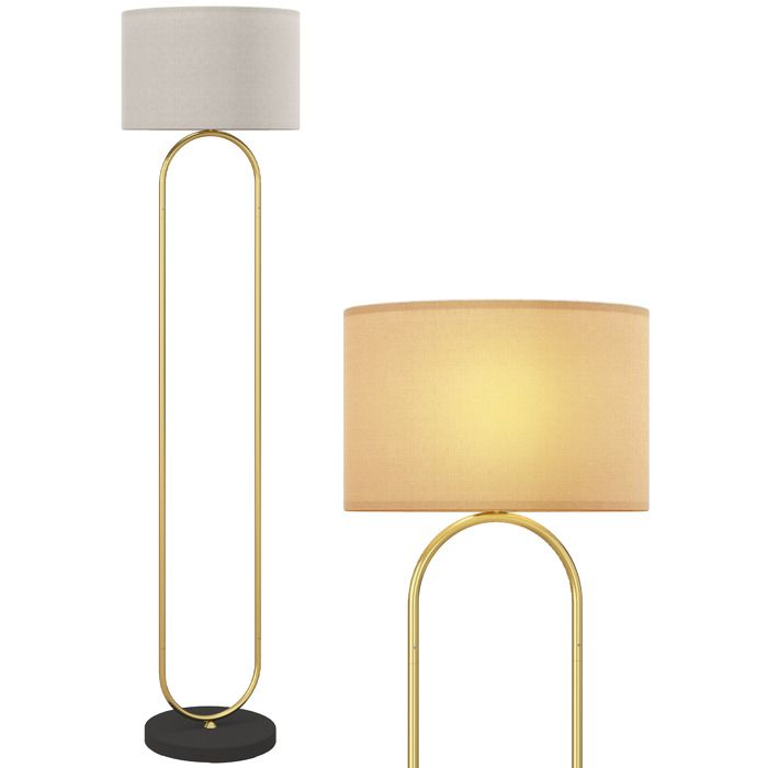 Lampadaire - HOMCOM - abat-jour en lin - douille E27 style moderne - interrupteur à pied - pour salon et chambre 156 cm doré et noir