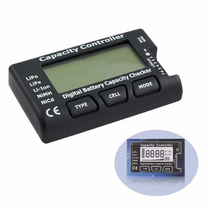 Testeur numérique de capacité et voltmètre batterie LCD – LiPo 2‑7s / NiMH 4‑7s noir