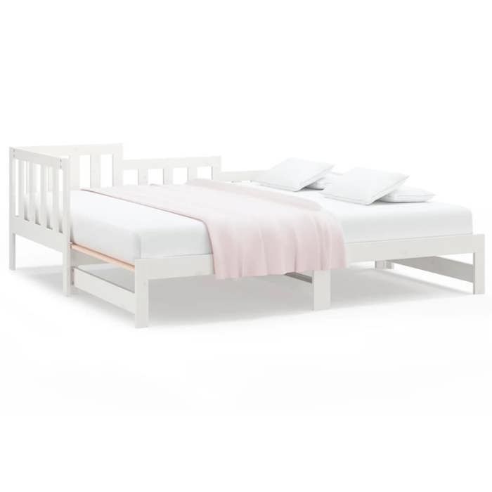 Lit coulissant/Lit de repos - Blanc 2x(90x190) cm - Bois de pin massif LL148656