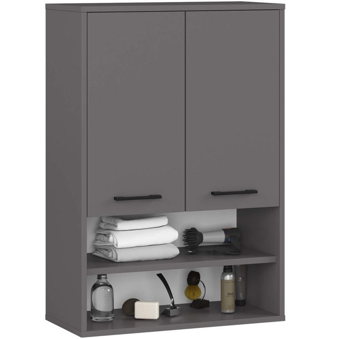 Armoire salle de bains suspendue AKORD FIN Gris Graphite 64 cm 2 portes façade Gris Graphite 4 étagères 64x30x94 cm