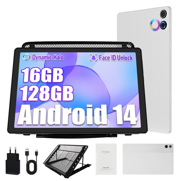 Tablette Pc Android 12, 10,1 Pouces 1080P Ips Hd, 6 Go De Ram 128 Go De