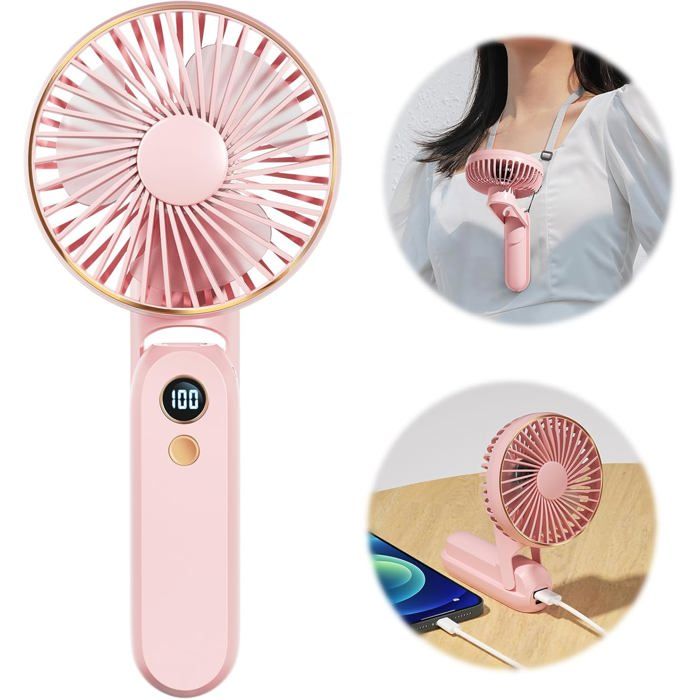 Mini ventilateur portatif, turbo, portable, USB pliable, vitesse de vent de 1 à 199 vitesses, haute vitesse 9 m/s, rotation à 105 °, pour l'intérieur et l'extérieur