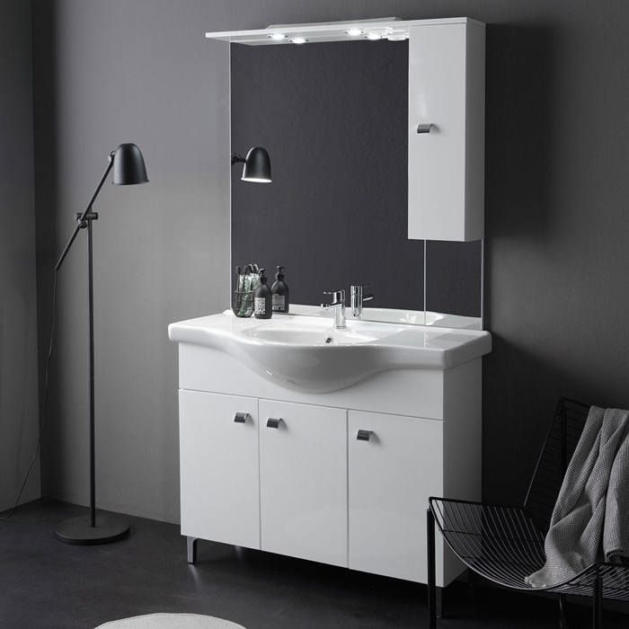 MEUBLE DE SALLE DE BAINS SUR PIED AVEC LAVABO 105 CM BLANC BRILLANT SMERALDO