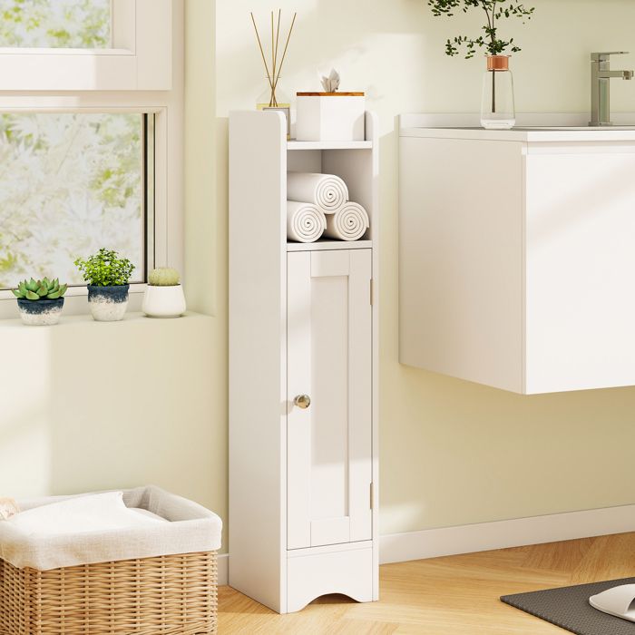 COSTWAY Armoire de Salle de Bains avec Porte & Étagères Réglables Organisateur de Rangement Mince 18 X 19 5 X 80 CM Blanc