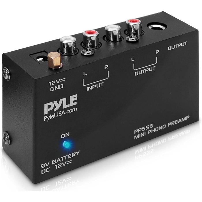 Préampli Phono MM Noir – Préamplificateur Platine Vinyle Avec RCA, Réduction Bruit, Interrupteur Avant & Adaptateur 12V – Son Clair & Authentique