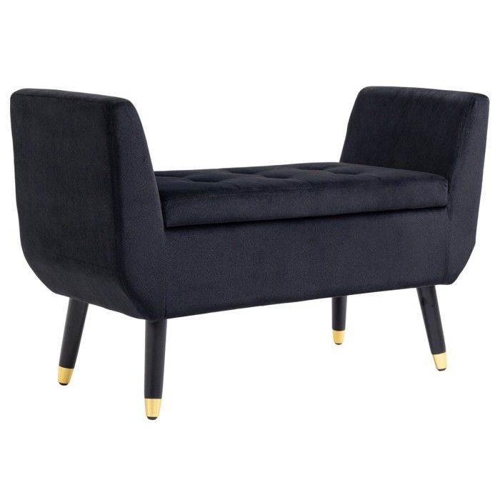 Banc entrée salon noir velours polyester rangement - Rembourré luxe accoudoirs hévéa 107x42x65cm Banc entrée salon noir velours polyester rangement - Rembourré luxe accoudoirs hévéa 107x42x65cm