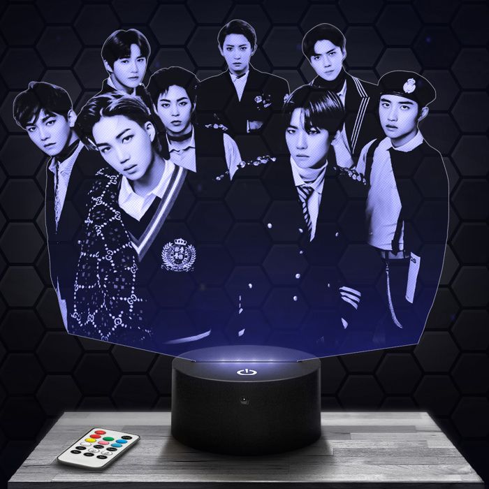 Lampe 3d _ Exo Kpop - Accessoire Merch Cadeau Exo Kpop - Veilleuse Led Tactile avec socle au choix et télécommande TOP