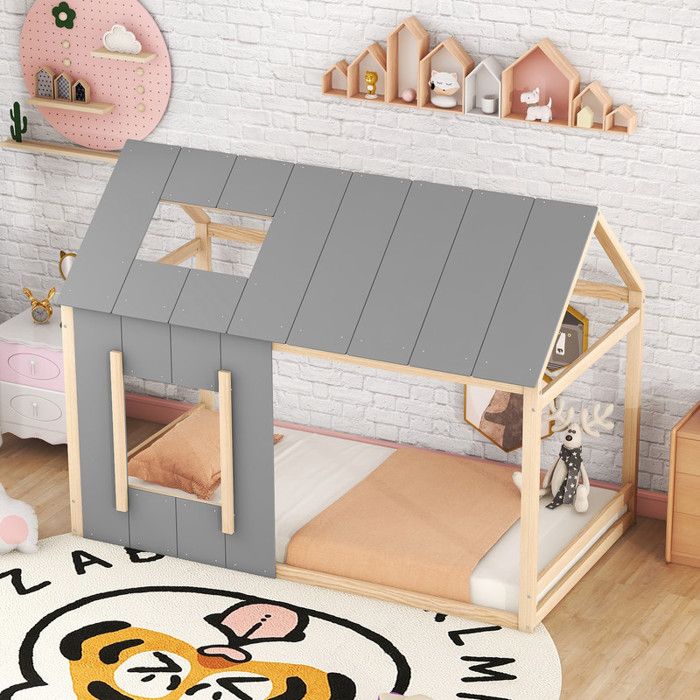 Lit enfant en forme de maison - 90x200 cm - Bois de pin et MDF - Capacité 100kg - Design ouvert