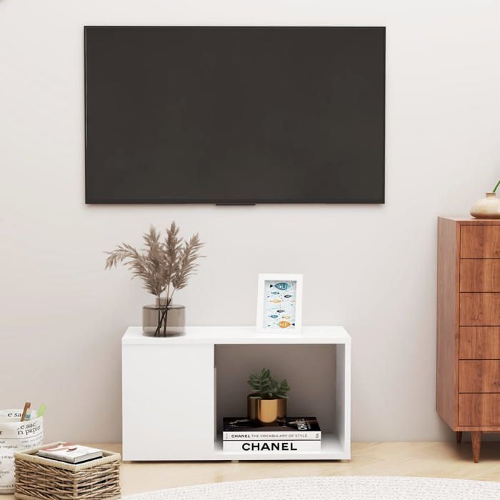 Meuble TV moderne - VIDAXL - Blanc - 60x24x32 cm - Bois dingénierie - Compartiments ouverts - Montage simplifié Meuble TV moderne - VIDAXL - Blanc - 60x24x32 cm - Bois dingénierie - Compartiments ouverts - Montage simplifié