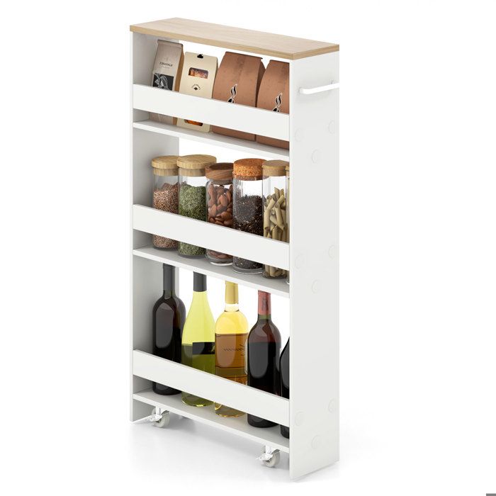 GIANTEX Desserte de Cuisine Étroit à Roulettes avec Freins-47 5x13x80 5cm-Chariot de Service à 4 Niveaux avec Poignée-Blanc+Naturel GIANTEX Desserte de Cuisine Étroit à Roulettes avec Freins-47 5x13x80 5cm-Chariot de Service à 4 Niveaux avec Poignée-Blanc+Naturel