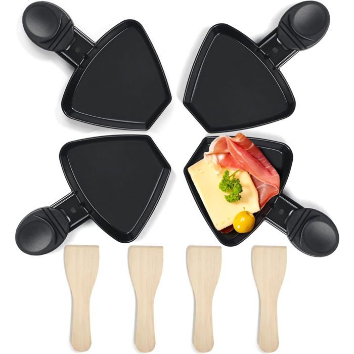 Poelon Raclette Coupelle Revêtement Antiadhésif Fonte 4Pcs Mini Assiette Apporter 4 Spatules À Raclette Bois Poêlon Raclette