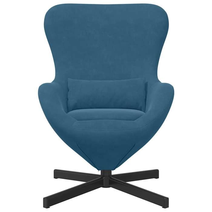 Fauteuil œuf en velours - WIENS - Bleu - 63x73x90 cm - Pivotant à 360 degrés - Cadre en métal - Coussin lombaire inclus
