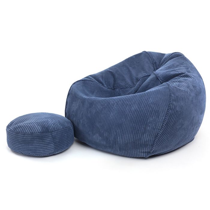 Pouf en velours côtelé fauteuil ergonomique avec repose-pieds siège rembourré confortable base large intérieur salon Sz95 M