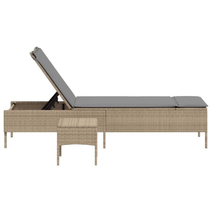 Sale 2026 Chaise longue/Transat - BURKE - 1 PLACE - avec table et coussin - beige résine tressée Cc1053
