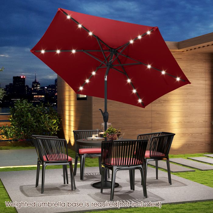 Parasol de Jardin Solaire de 230 cm - 18 Lumières LEDs - COSTWAY - Inclinaison par Bouton-Poussoir Manivelle - Auvent Ventilé Rouge
