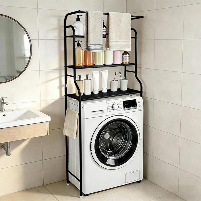 MIPAN.65x25x160cm Armoire Wc Rangement - Etagère De Salle De Bain - Pour Meuble Wc Ou Machine À Laver - Avec 3 Étagères - Noir