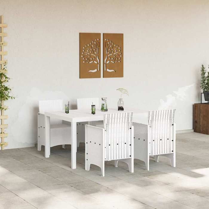 En Promotion Ensemble de salle à manger pour jardin - 5 pcs - SHIELD - Table de jardin et 4 Fauteuils - Blanc Rattan Polt 4400196