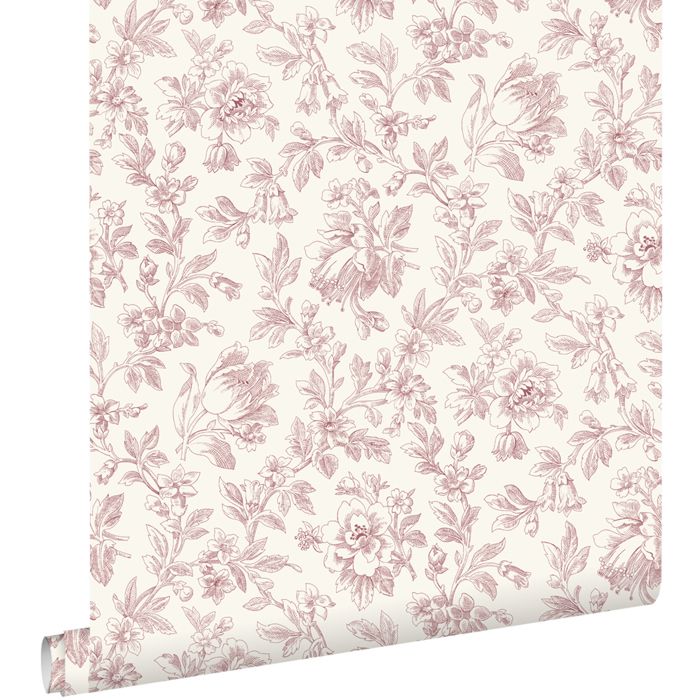 Papier peint fleurs élégantes rouge - 50 x 900 cm - ESTAhome