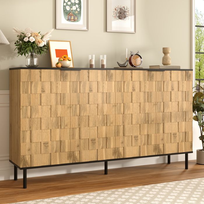 Buffet en mosaïque meuble à quatre portes meuble de rangement en bois pour le salon et le couloir aggloméré pieds métalliques