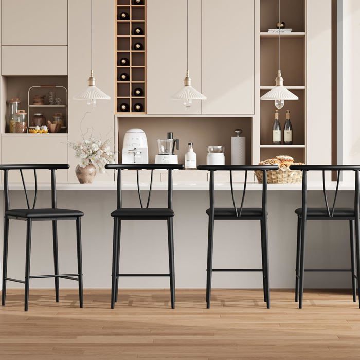 TABOURET DE BAR-Lot de 4 tabourets de bar avec dossier et repose-pieds tabouret cuisine dossier forme U simili-cuir PU noir TABOURET DE BAR-Lot de 4 tabourets de bar avec dossier et repose-pieds tabouret cuisine dossier forme U simili-cuir PU noir