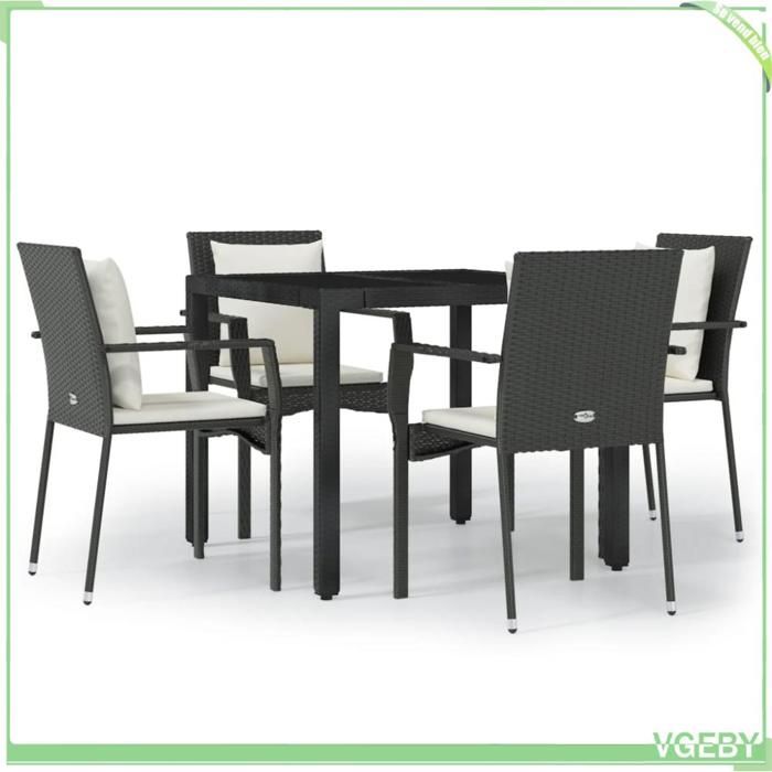 Ensemble à manger de jardin - FAFEICY - 3157952 - Résine tressée - Coussins blanc crème - Table verre trempé