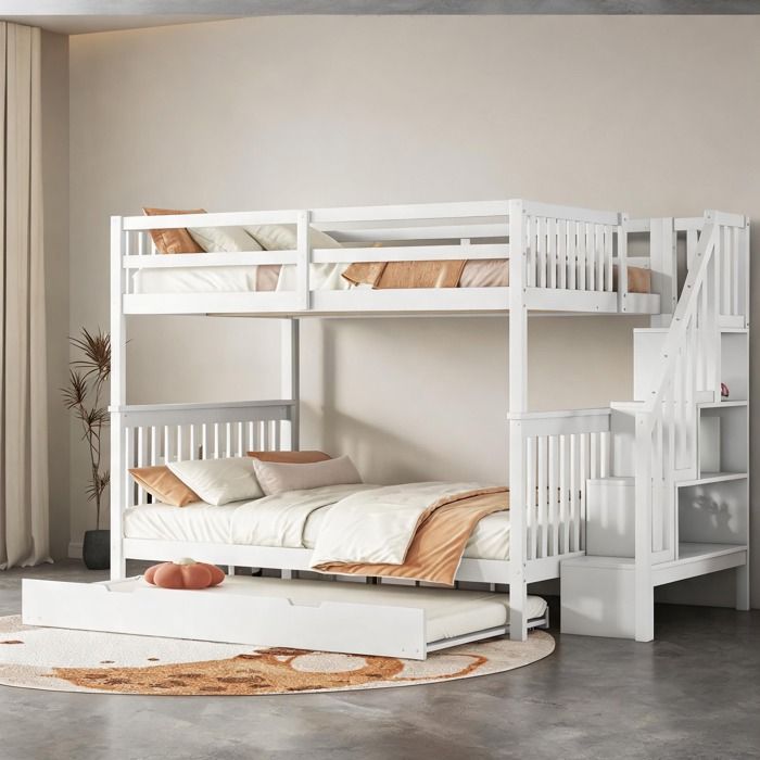 3 places 140 x 200 cm lit superposé multifonctionnel clean white pour chambre denfant en pin et MDF