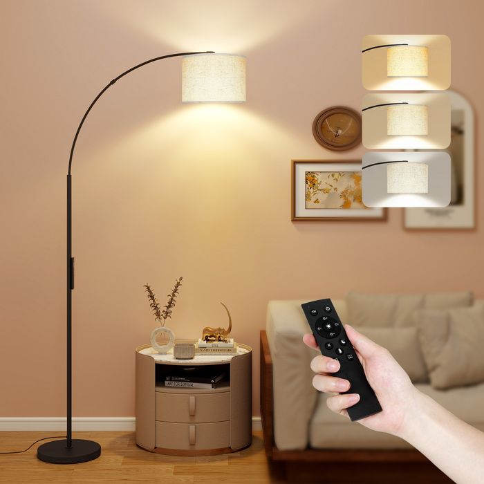 190cm Lampadaire sur Pied Salon E27 Télécommande Intensité Variable Abat-jour Réglable Minuterie Noir