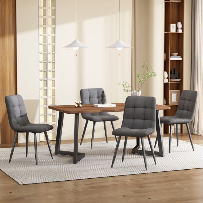 Table de Salle à Manger 4 Personnes avec 4 Chaises MDF Décor Noyer - ELVMI - Métal Noir Cuisine 117×68×75 cm