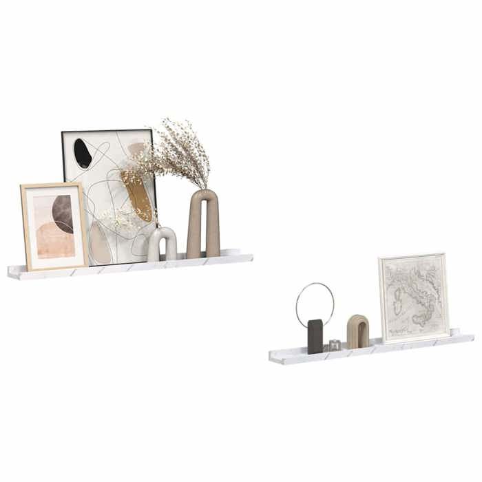 Meuble Étagère - Blanc - Étagère Murale avec étagère - (2 pcs) - Marbre blanc 80x9x3 cm B853