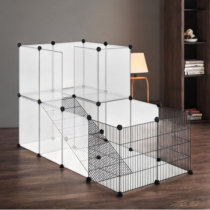 Parc intérieur pour lapins et rongeurs 27 panneaux acier et PP noir 2 niveaux 140 - Noir Acier PP 140 x 70 x 90 cm Ref BIPXN8