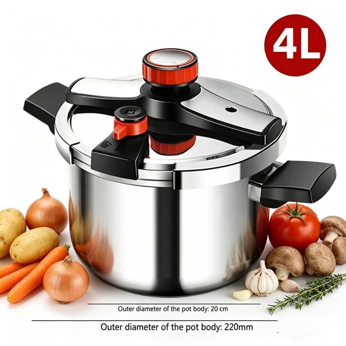 Cocotte-minute 6L Autocuiseur Acier Inoxydable 304 3 Niveaux Pression Anti-Explosion Sécurité Pour Gaz Induction Poignée Confort