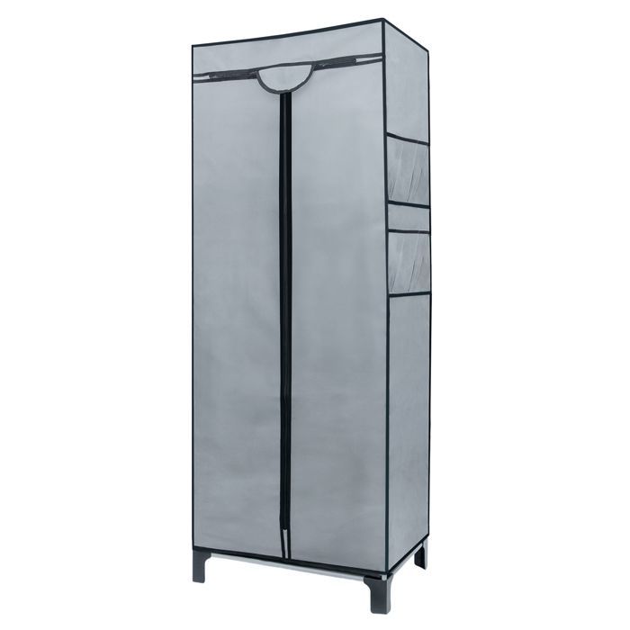 Armoire pliante en tissu 68 x 45 x 175 cm gris - penderie dressing pliable à fermeture éclair barre étagères et poche latérale