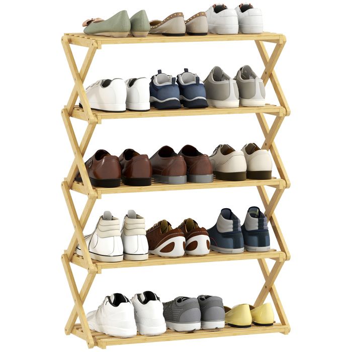 Étagère à chaussures verticale pliable en bambou 5 niveaux naturel