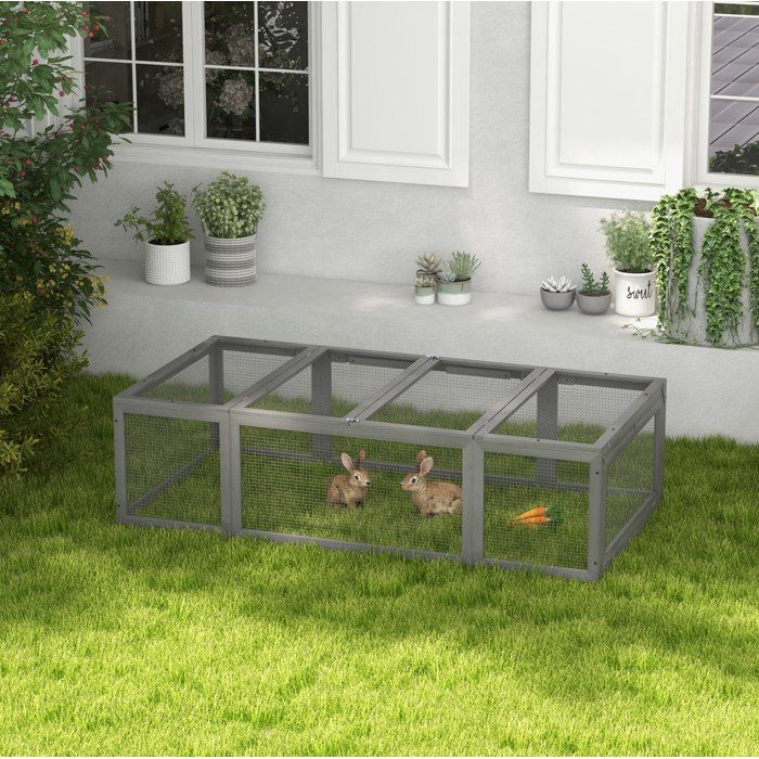 COVREO Enclos extérieur pour lapins et cobayes 180 x 90 x 48 cm en bois de sapin gris