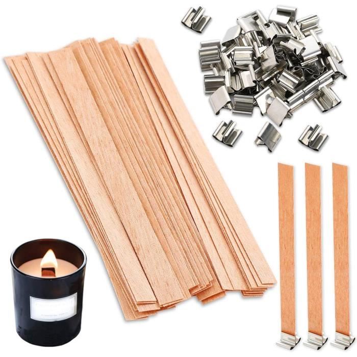 QWORK® Mèches De Bougie 61M, Avec 100 Bases En Métal, 100 Autocollants, 1 Support Fixe De Mèche, Pour La Fabrication De Bougies à Bricoler Soi-même