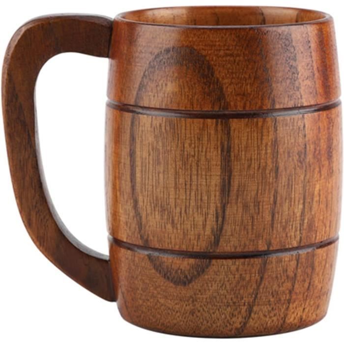 Chope à Bière En Bois Naturel - Grande Capacité - Style Rétro - Pour Bière, Café, Thé - Cadeau Idéal