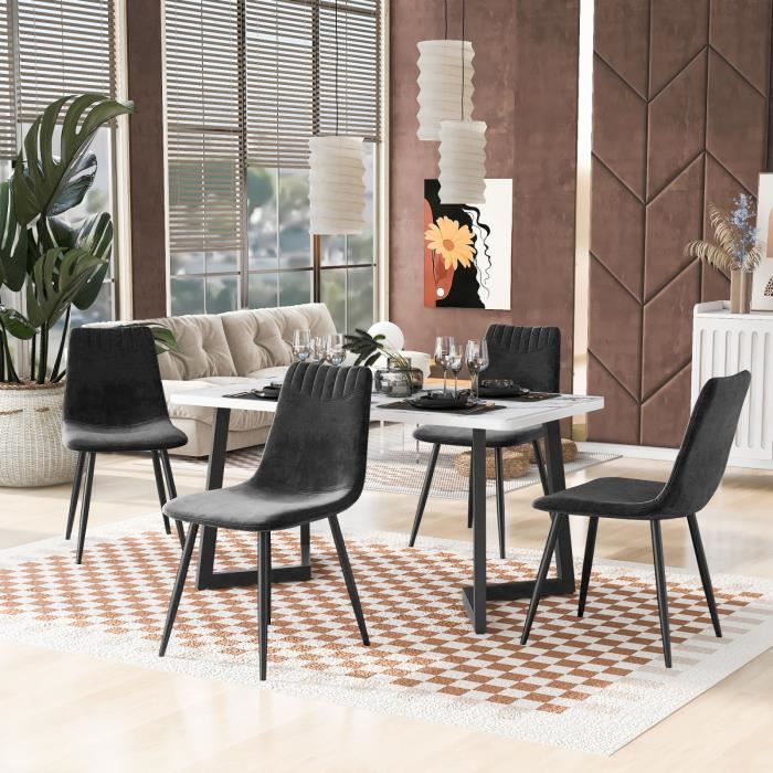Ensemble Table Et 4 Chaises En.casa - Table Verre 105x60x75 Cm + Chaises Plastique Et Bois - Noir - Pour Salle à Manger, Cuisine