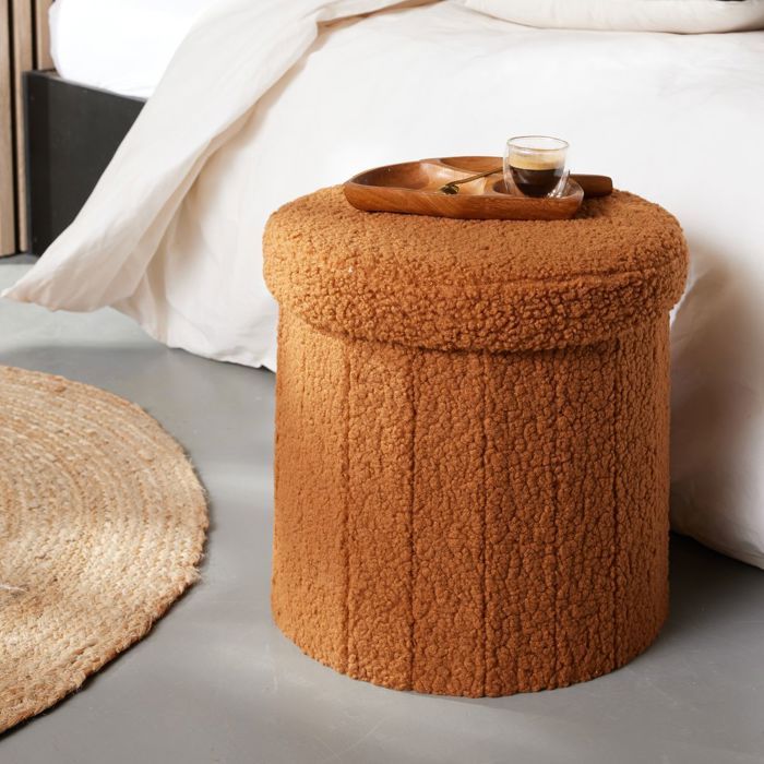Pouf coffre rond MOKA - FACTORY - Marron 38x38 cm